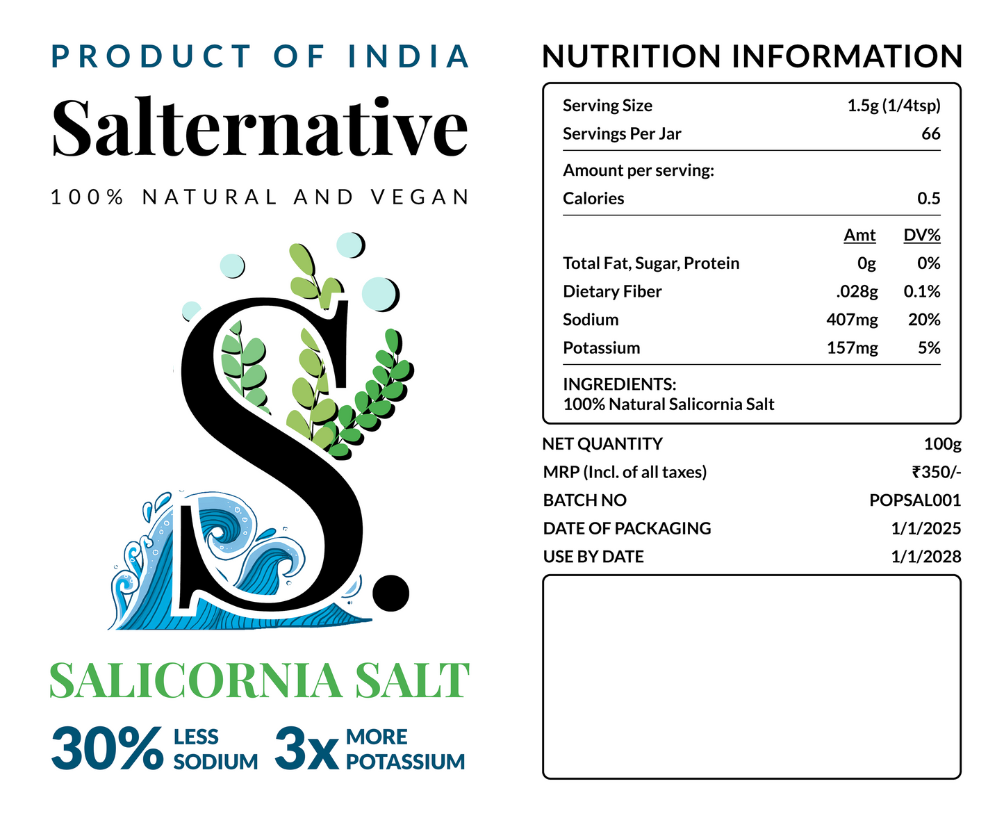 Salicornia Salt – 100g | Low Sodium, High Potassium, Pure & Natural